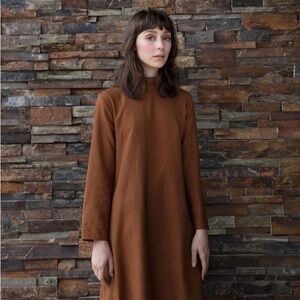 Ali Golden raw silk mock neck dress in copper